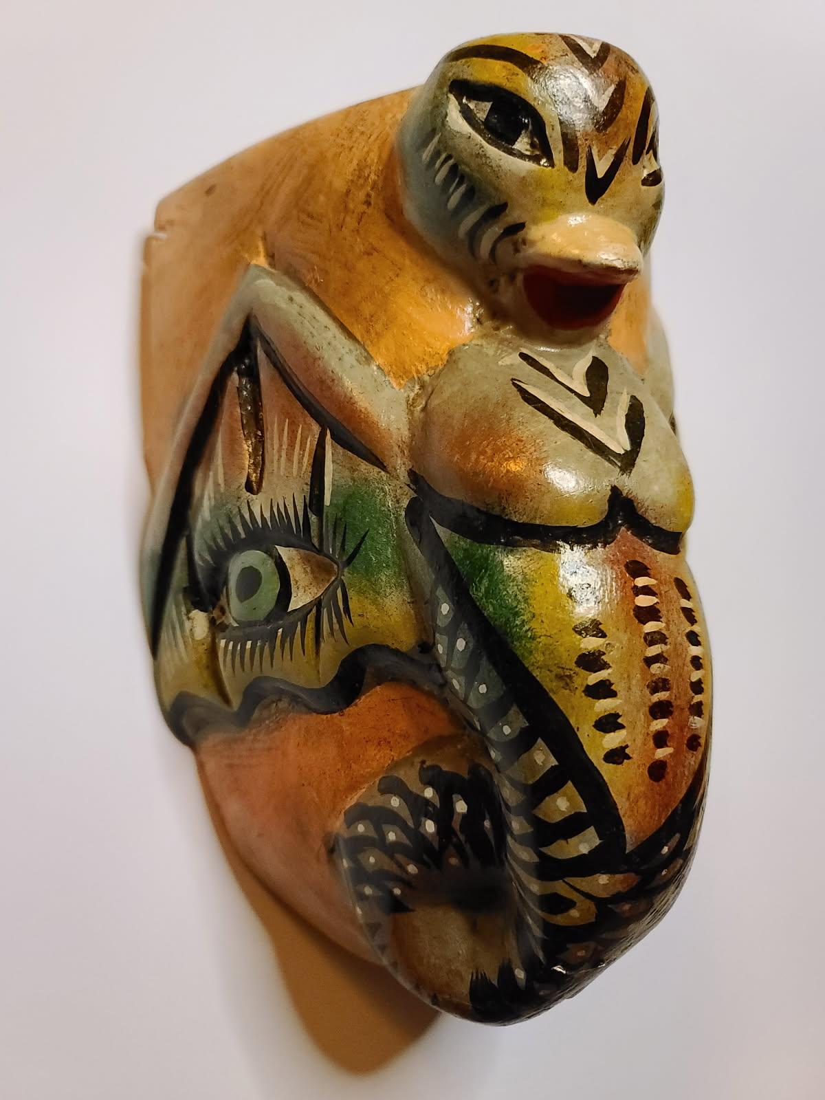 Vintage Mexican Dance Mask Face w/ Bat / Bird Hand Carved Wood